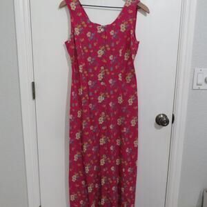 Koret Small Pink Yellow Floral Midi Dress Button Front